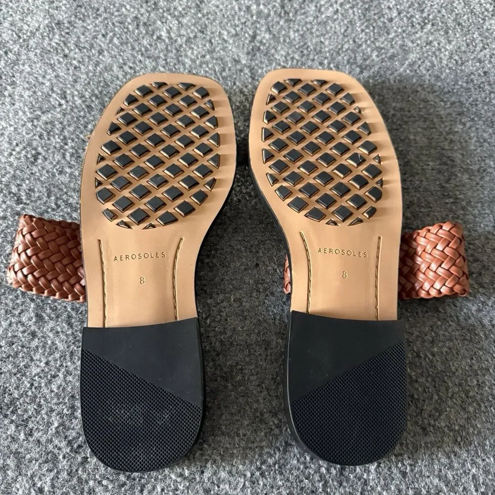 Aerosoles St. Lukes Woven Braided Slide Sandals Brown Leather Square Toe Size 8